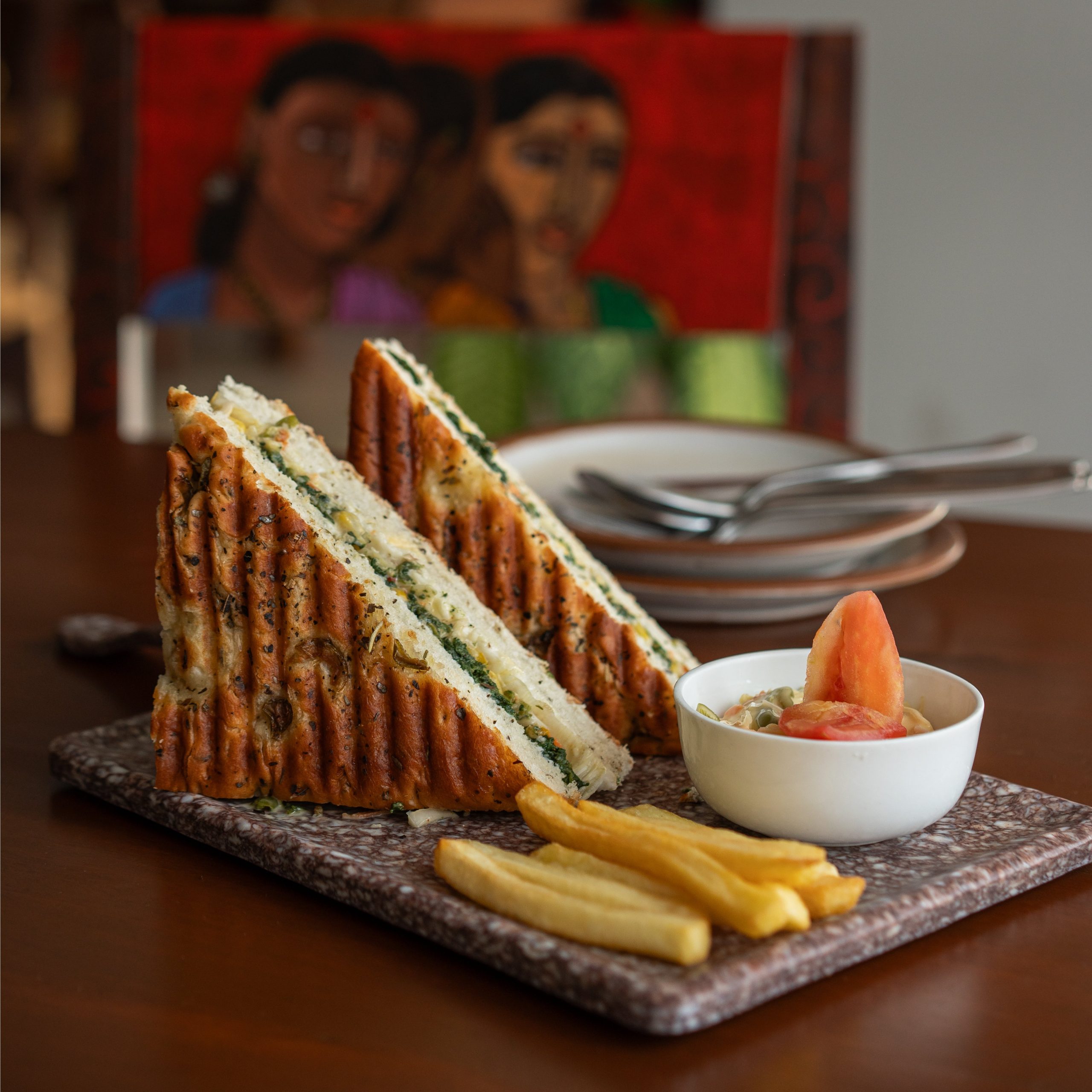 Corn and Spinach Focaccia Sandwich at The Gallery Cafe