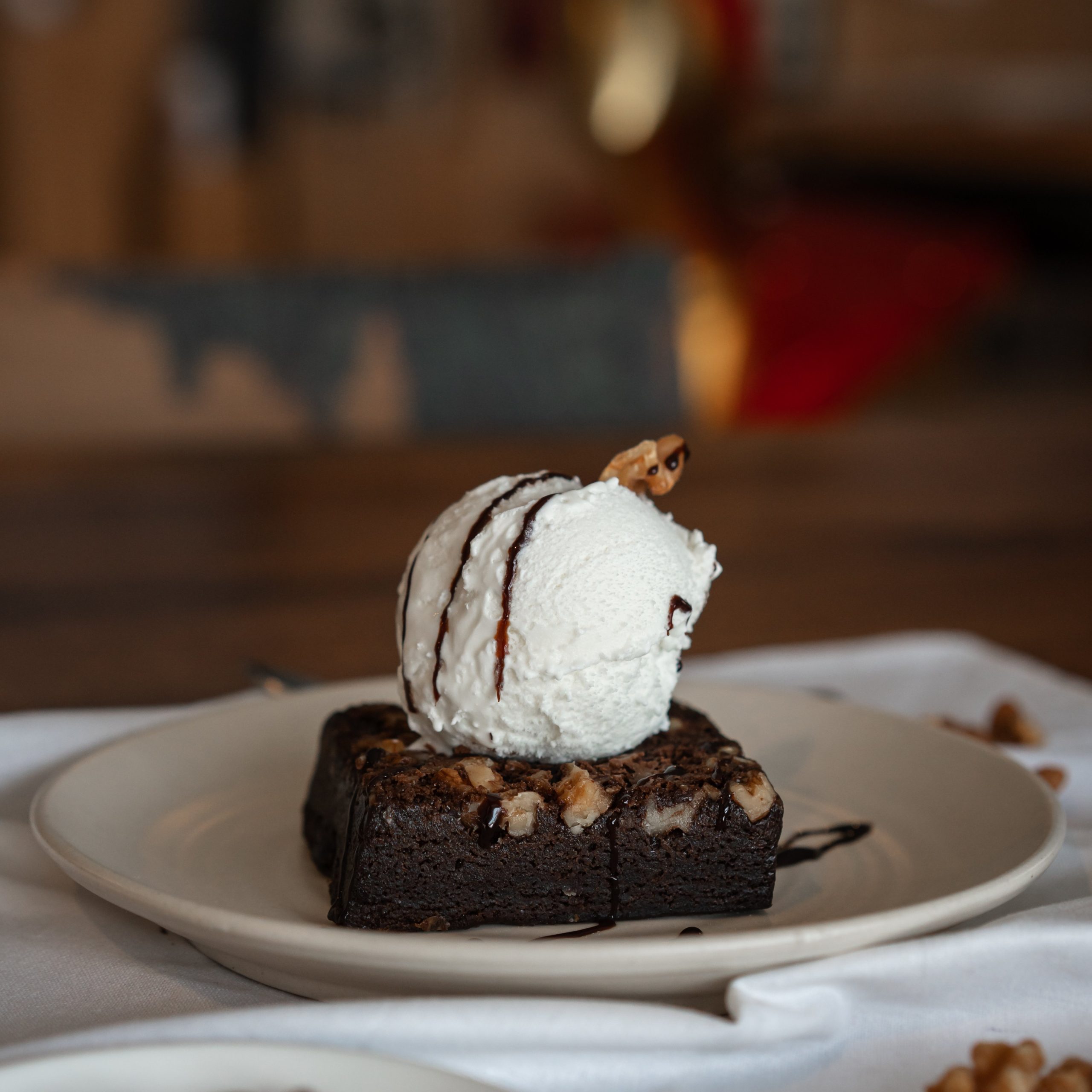 Brownie, Chocolate Sauce and Ice Cream at The Gallery Cafe